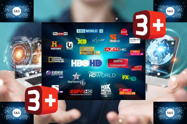 Tech devices connected to each other by businesswoman 3D renderi